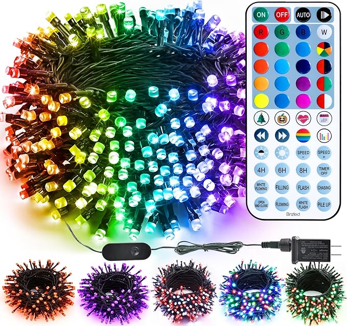 Brizled Color Changing String Lights 98FT 300 LED RGB Christmas Lights Dimmable Multifunctional Christmas Light with Remote for Indoor Outdoor St Patrick's Day Easter Halloween Xmas Tree Holiday Party
