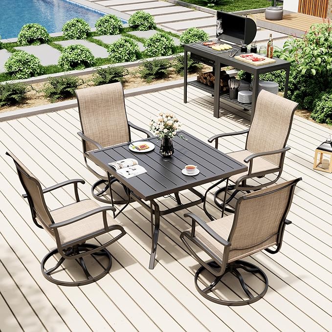 Pamapic Textilene Outdoor Dining Chair 1 Piece, Perfect for Garden, Backyard, Poolside, Patio, Beige