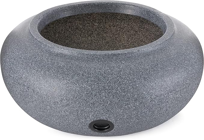 HC Companies Versatile 21 Inch Round Natural Decorative Plastic Outdoor Garden Hose Storage Pot with Side Hole for Faucet Connection, Granite