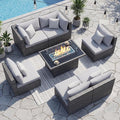 NICESOUL High-End Outdoor Patio Furniture Set with Natural Gas/Propane Firepits, 7 Piece Large Wicker Sectional Couches with Fire Table, 29.3'' High Back Deep Seating Comfy Conversation Sofas, Gray