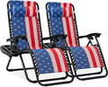 Best Choice Products Set of 2 Adjustable Steel Mesh Zero Gravity Lounge Chair Recliners w/Pillows and Cup Holder Trays - American Flag