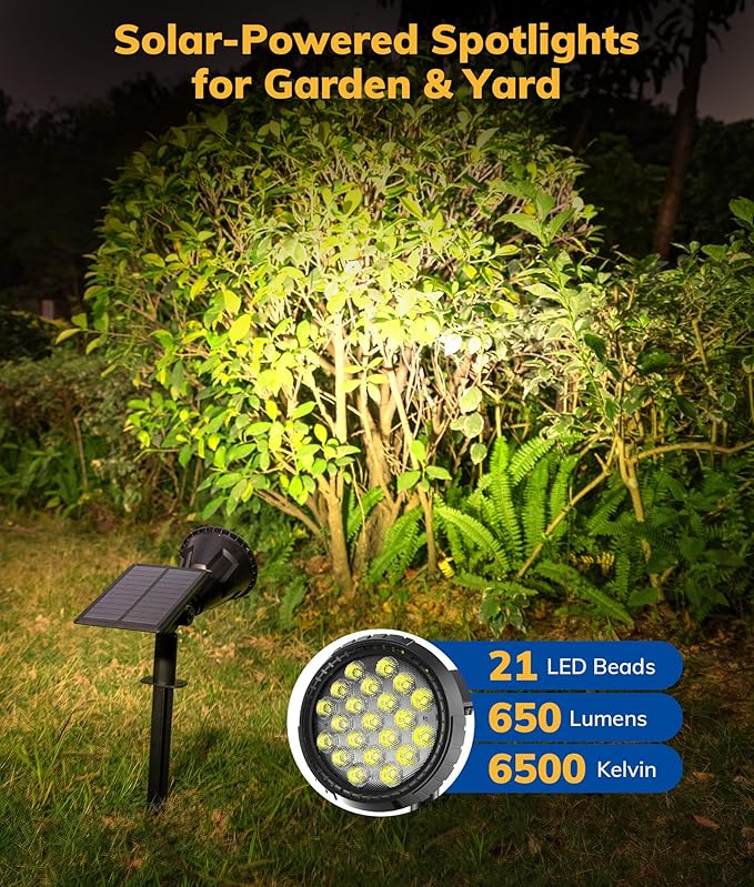 Solar Spot Lights for Outside, 21 LED Outdoor Solar Lights for Yard, 6 Pack Solar Spotlights Waterproof Auto On/Off for Landscape, Wall, Garden, Pool, Tree, Pathway and Driveway(White)