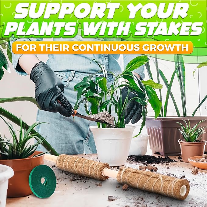Moss Pole 26.4" Small Monstera Plant Support 2 Pcs Set - Pothos Plant Climber Support with Connectable Design and Fixation Strip - Coconut Fiber Moss Poles for Monstera, Money Plants, Philodendron