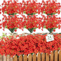 MACTING 24 Bundles Artificial Flowers for Outdoors UV Resistant Fake Flowers Faux Plastic Plants No Fade for Planters Window Patio Porch Home Garden Indoor Outside Spring Decorations,Red