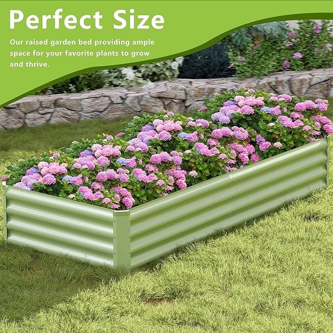 2PCS 8x2x1FT Galvanized Raised Garden Bed, Galvanized Planter Raised Garden Boxes Outdoor, Large Metal Raised Garden Beds for Vegetables-Green