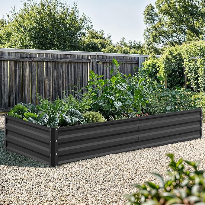 YITAHOME 96x48x12 in 2pcs Galvanized Raised Garden Bed Kit, Large Metal Planter Box with Gloves, Safety Rubber & Support Rod, Outdoor Flower Bed for Plants Vegetables, Black