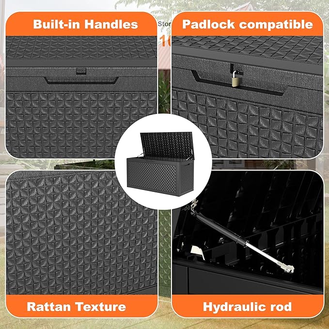 121 Gallon Waterproof Outdoor Storage Box,Resin Deck Box,Lockable Outside Storage Box Container for Patio Furniure,Garden,Pool Tools (121 Gallon,Black)