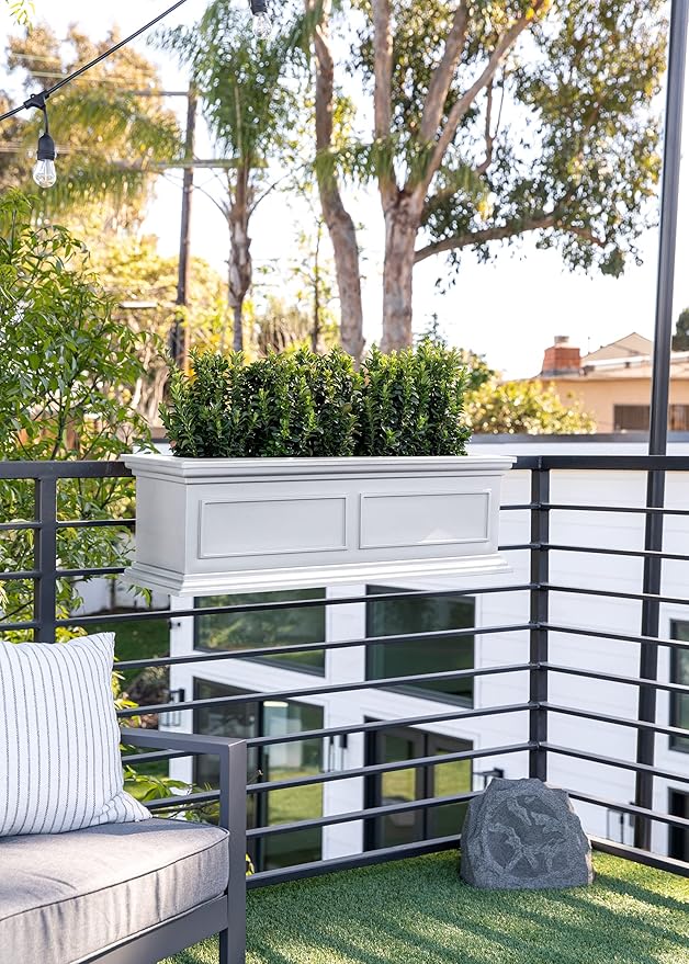 Veradek Brixton Series Plastic Railing Planter - Rectangular Planter for Outdoor Deck/Balcony | Crack-Resistant with Adjustable Rail Attachment | Classic Estate Design for Herbs, Succulents, Flowers