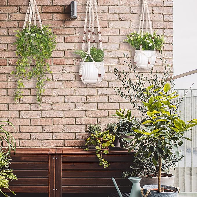YIBOT 3 Pack Macrame Plant Hangers Indoor Different Size Hanging Planter Basket Flower Pot Holder with Beads No Tassels 35"/29"/23"(POTS NOT Included)