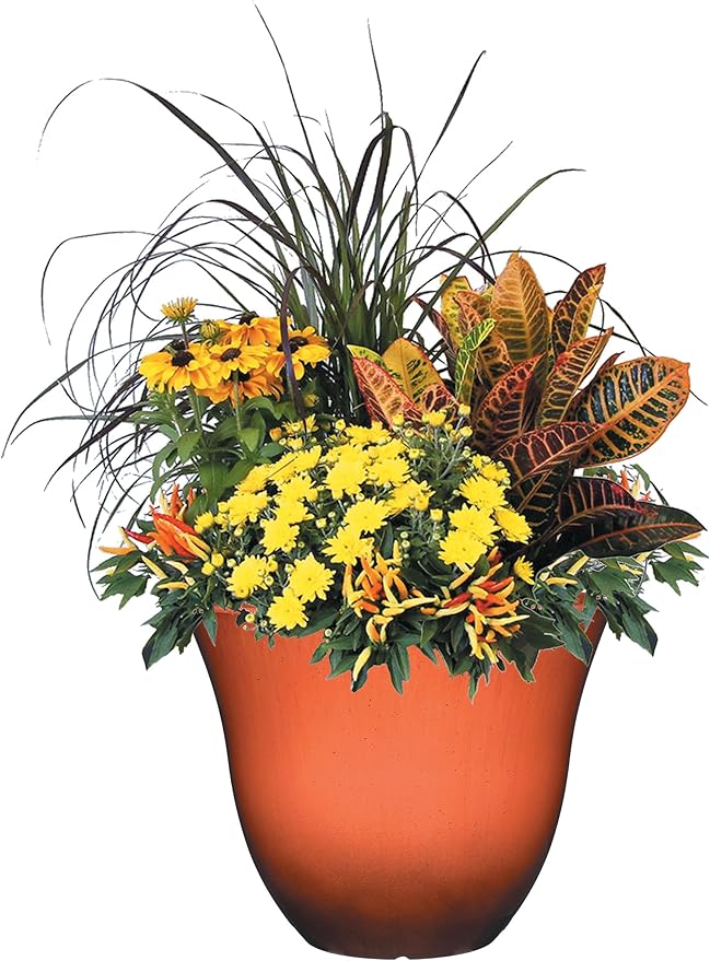 Classic Home & Garden Resin Flower Pot Planter, 13" | Orange Ember | Pack of 3 | Honeysuckle Design