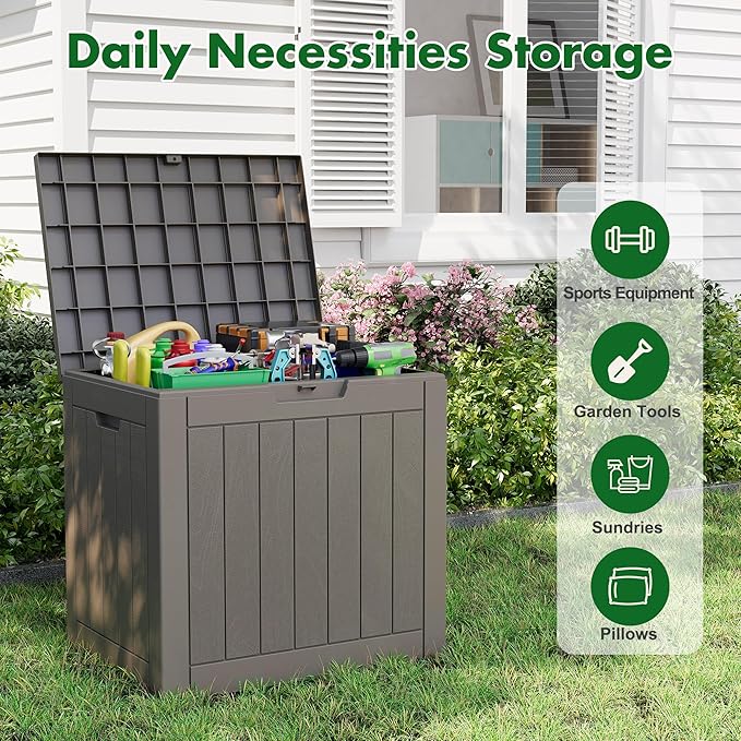 Outdoor Storage Box, Resin Deck Boxes Indoor and outdoor, Waterproof Storage Box Lockable Lid (Grey,31 Gallon)