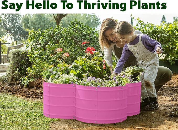 Plant & Plot Galvanized Raised Garden Beds Outdoor // 3×3×1 ft Planter Raised Beds for Gardening, Vegetables, Flowers // Large Metal Garden Box (Pink) // Patented Tool-Free Design