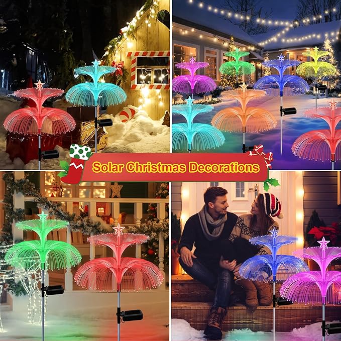 Solar Garden Lights, 6 Pack Solar Star Jellyfish Lights 7 Color Changing Fiber Optic Light Gardening Gifts for Mom Grandma Women, Flower Light for Outdoor Yard Garden Decor