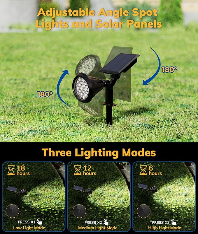 Solar Spot Lights for Outside, 21 LED Outdoor Solar Lights for Yard, 6 Pack Solar Spotlights Waterproof Auto On/Off for Landscape, Wall, Garden, Pool, Tree, Pathway and Driveway(White)