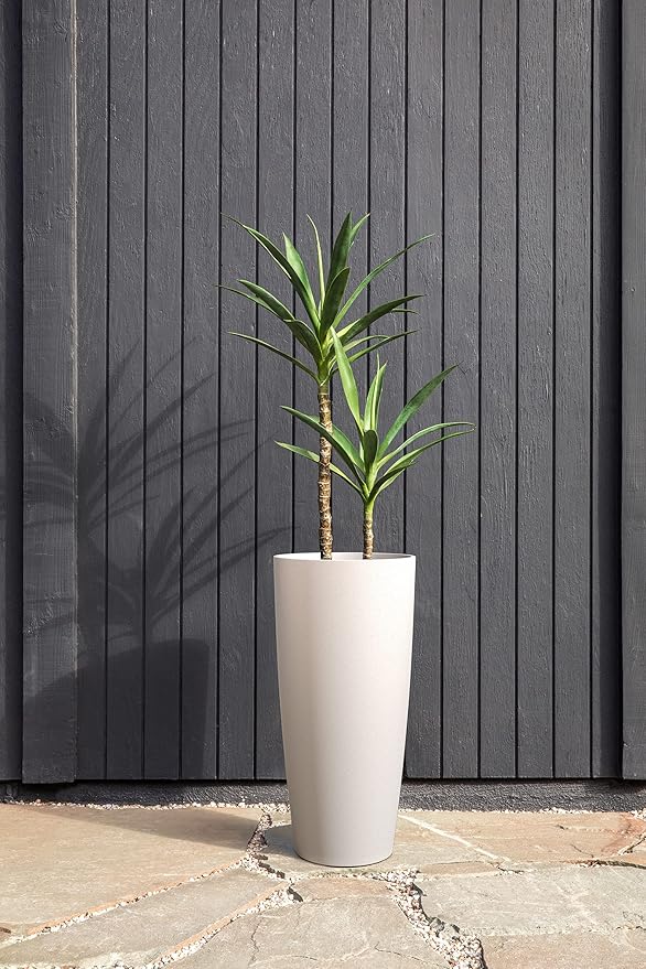 Veradek Mason Series Vega Planter - Round Tall Planter for Indoor or Outdoor Porch/Patio | Made from Plastic-Stone Composite with Drainage Holes | Modern Décor for, Flowers, Interior Plants