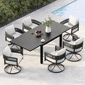 Grand patio 7-Piece Outdoor Dining Set for 6 with 1 Rectangle Expandable Table for 4-6 Person, Metal Woven Wicker Swivel Patio Chairs with Thickened Cushions for Yard, Poolside, Deck (Black)