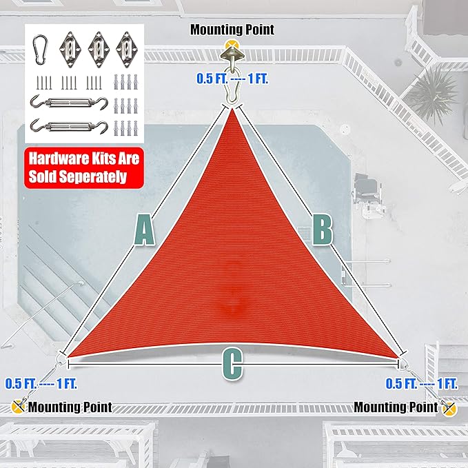Amgo Custom Size 19' x 19' x 19' Red Triangle Sun Shade Sail Order to Make Canopy Awning UPF50+ AGSLT, 95% UV Blockage, Water & Air Permeable, 200GSM Commercial Standard (We Customize)
