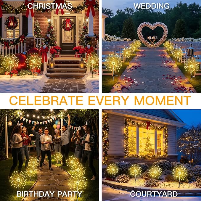 suddus Solar Garden Lights Outdoor Waterproof Decorative, Upgrade 2Pack 150LED Firework Lights, Solar Fairy Lights for Yard, Garden, Party, Patio, Pathway, Flowerbed - Warm White