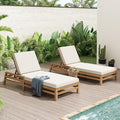 LUMISOL Outdoor Chaise Lounge Chairs Set of 2, Solid Wood Patio 5-Position Adjustable Recliner Chair with Thick Cushions, Weather-Resistant for Pool, Balcony, Garden, Light Teak
