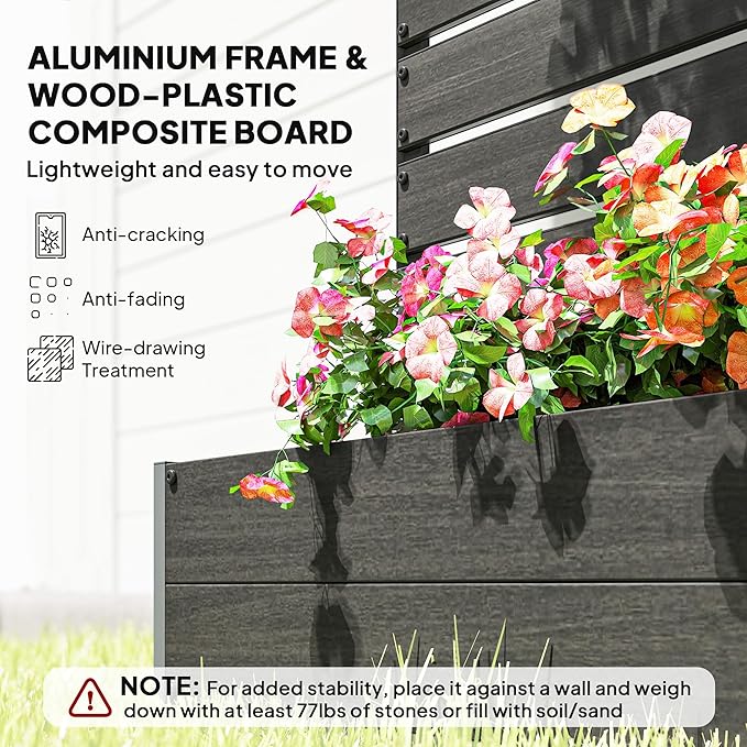 Outsunny Raised Garden Bed with Trellis for Climbing Plants, Planter Box with Self Draining Gap, Freestanding Trellis Planter for Outdoor, Patio, Deck, 35.75" x 15" x 70.75", Black
