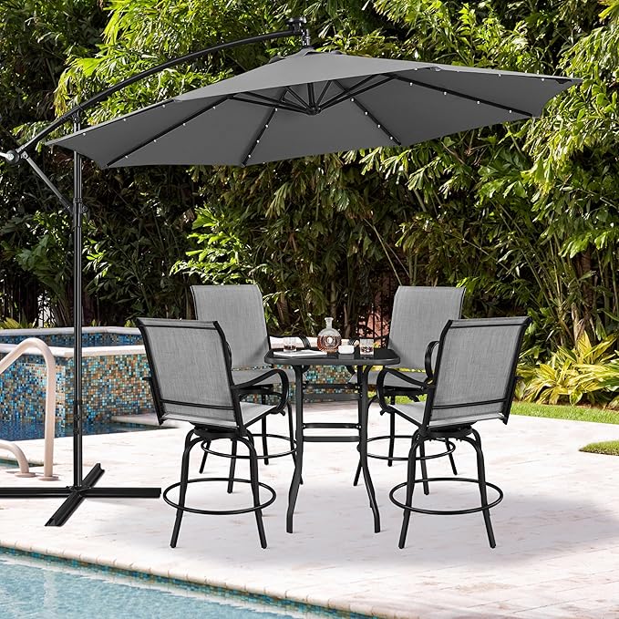 Yaheetech Patio Swivel Barstools Outdoor Chairs Set of 4, High Bistro Stools Outdoor Furniture, All-Weather Patio Stools for Outside, Beach, Lawn, Poolside and Garden, Black/Light Gray