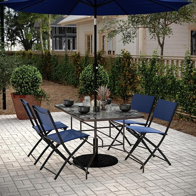 Flash Furniture Tory 31.5" x 55" Rectangular Tempered Glass Metal Table with Umbrella Hole, Bronze