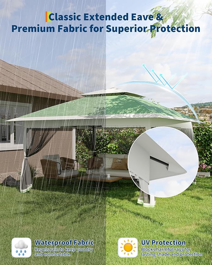 Canopy Tent 12x12 ft, Pop Up Gazebo One-Push Setup with 4 SandBags for Backyard Parties and BBQs, Mosquito Netting & Height Adjustable - Olive Green