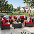 LEVELEVE 7 Pieces Outdoor Patio Furniture Sets,Rattan Conversation Sectional Set,Manual Weaving Wicker Patio Sofa with Tea Table