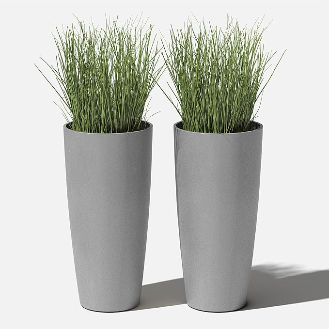 Veradek Mason Series Vega Planter - Round Tall Planter for Indoor or Outdoor Porch/Patio | Made from Plastic-Stone Composite with Drainage Holes | Modern Décor for, Flowers, Interior Plants