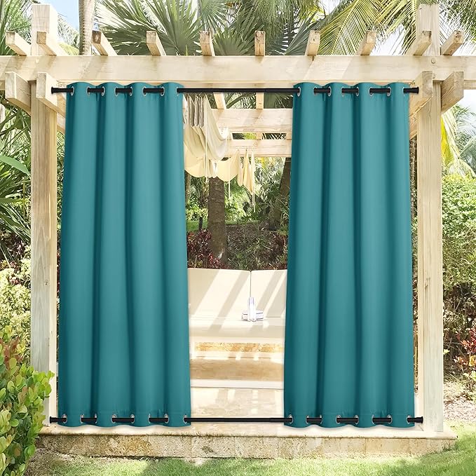 NICETOWN Outdoor Curtains for Patio Waterproof 2 Panels, Windproof Top and Bottom Grommet Thermal Insulated Rustproof Blackout Sun & Cold Blocking Privacy for Pergola, W52 x L95, Peacock Teal
