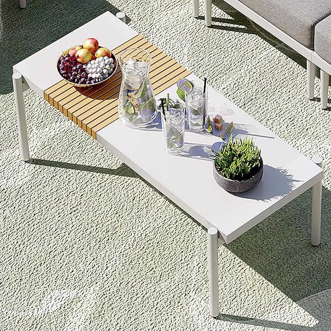 Sundale Outdoor 3 Pieces Patio Furniture Set, Metal Outdoor Sectional Sofa with Coffee Table, All-Weather Modern Outdoor Conversation Sets for Balcony, Porch, Poolside, Sunroom
