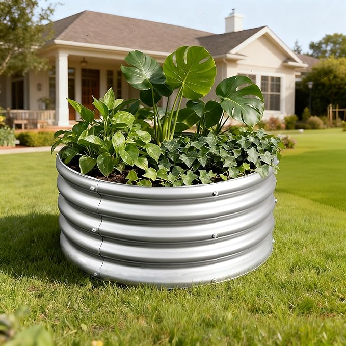 3PCS 2x2x1FT Galvanized Raised Garden Bed Kit,Vegetable Boxes-Round Metal Flower Box,Large Planter Raised Beds Outdoor Garden for Planting,Fruit,Herb-Silver