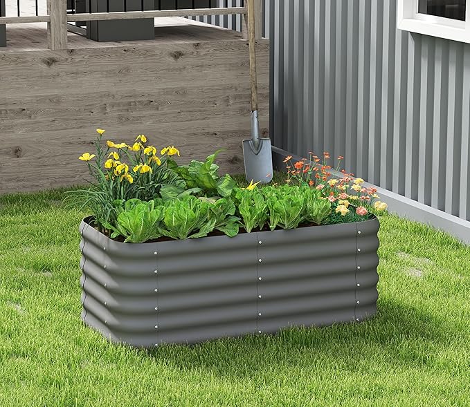 Galvanized Raised Garden Bed, Outdoor Planter Bed, Metal Planter Box for Gardening and Planting,4x2x1.5ft, Dark Grey