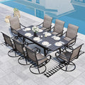 Sophia & William 9-Piece Patio Dining Set – 8 Swivel Chairs with Breathable Textiline Fabric & 84" Extendable Metal Table for Outdoor, Garden, Backyard