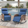 Zero Gravity Patio Rocking Wicker Recliner Chairs Set of 2- Wicker Outdoor Lounge Chair with Adjustable Backrest & Footrest, All Weather Reclining Rocker Chairs with Thick Cushion for Pool Deck Blue