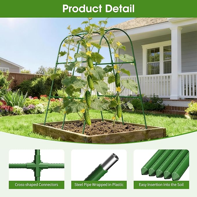 Cucumber Trellis for Raised Bed,U-Shape Garden Trellis for Climbing Plants Outdoor, Metal Arch Vegetables Trellis, Plant Support for Vine (Green, 31.5" Lx21.6 Wx47.2 H-Small)
