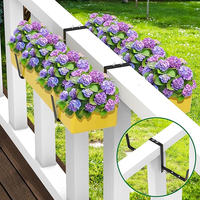 Adnee Set of 4 Double Sided Planter Box Brackets-Adjustable Window Boxes Flower Brackets-Railing Planters Box Brackets for Garden Balcony Window Fence Stairs
