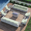 16-Piece Outdoor Patio Furniture Set with Rocking Swivel Chair, PE Wicker Rattan Sectional Sofa Patio Conversation Set with 55,000 BTU Fire Pit Table & Coffee Table, Light Green