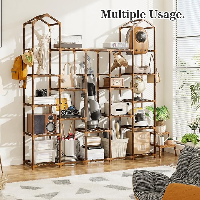 EnHomee Plant Stand Indoor Plant Stands Outdoor Tall Plant Shelf for 19-25 Pots Corner Tiered Plants Stands for Multiple Plants Wood Hanging Plants Holder for Garden Balcony Patio Window Porch
