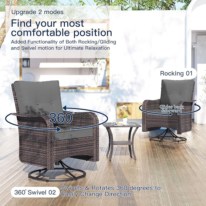 Kullavik 11 Pieces Outdoor Patio Furniture Set,PE Wicker Rattan Sectional Sofa Patio Conversation Sets with 43" 55000BTU Gas Propane Fire Pit Table,Swivel Rocking Chairs Set,Grey
