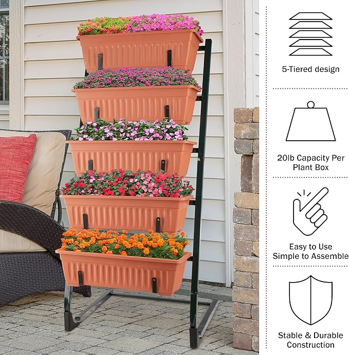 Raised Garden Beds - 5 Tier Vertical Garden Planter - Planters for Outdoor Plants - Gardening and Greenhouse Accessories by Pure Garden (Terracotta)