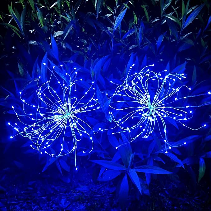 JJGoo Solar Firework Lights, 2 Pack 120 LEDs 2 Lighting Modes Solar Garden Lights Outdoor Waterproof for Yard Patio Walkway Pathway Party Wedding Christmas Decorative - Blue
