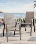 Outdoor Stackable Dining Chairs Set of 4, High-Back Patio Stacking Chairs, Patio Chairs with Textilene Farbic & Metal Frame for Lawn Backyard Deck Garden,Brown
