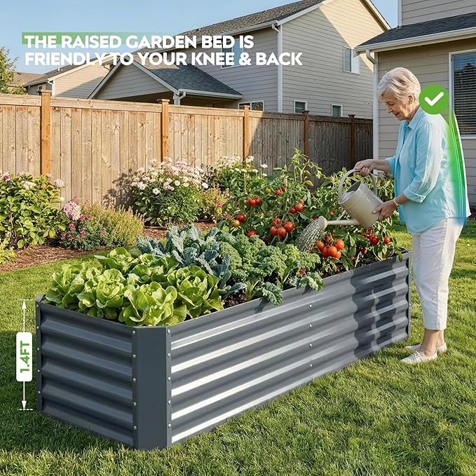 ZORMY 6×2×1.4ft Galvanized Raised Garden Bed Kit, Metal Planter Boxes Outdoor, High Raised Beds for Vegetables, Fruits, and Flowers - IronGrey