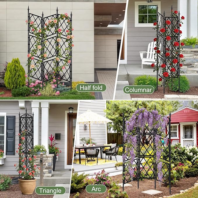 5.25FT Garden Trellis for Climbing Plants Outdoor, Black Iron Pipe Support Fence,Metal Wall Lattice Climbing Frame for Potted Plants Indoor for Ivy Vines Vegetable Flower, Patio, Lawn, Yard, Backyard