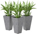 Outsunny 28 Inch Tall Planters for Outdoor Plants, Set of 3 Plastic Flower Pots with Marble Finish and Drainage Holes, Stackable Tapered Large Planters for Indoor Plants, Front Porch Decor, Gray