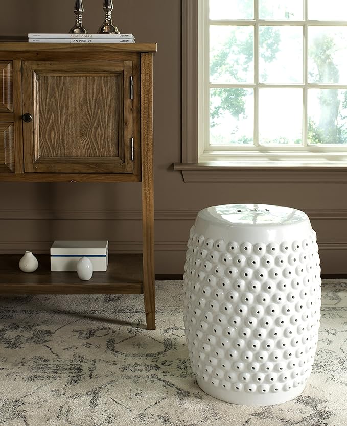 Safavieh Castle Gardens Collection Stella Nail Head White Glazed Ceramic Garden Stool
