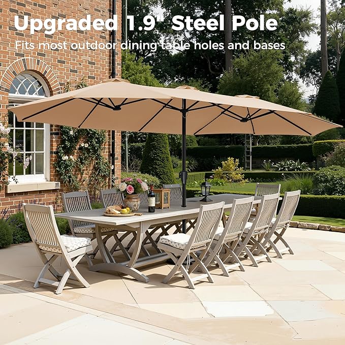 SUPERJARE 15FT Outdoor Umbrella for Patio, Double sided Pool Umbrellas with Fade Resistant Canopy, Large Table Umbrella for Deck, Market, Backyard - Beige
