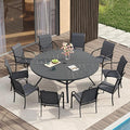 VICLLAX Patio Table and Chair Set of 10, All Weather Metal Round Outdoor Dining Furniture Set-59.9" Round Outdoor Table and Chairs, Grey Tabletop