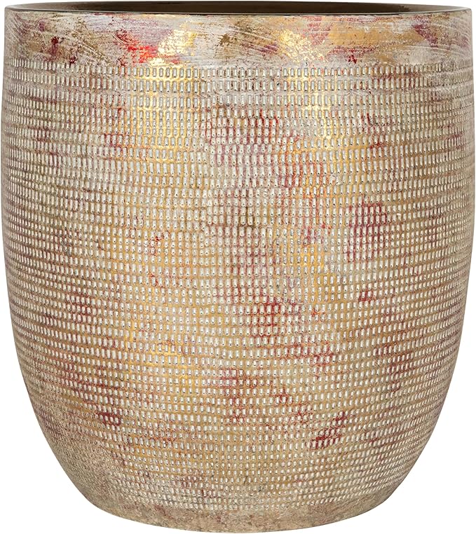 Creative Co-Op Embossed Textured Stoneware Planter, Metallic Gold